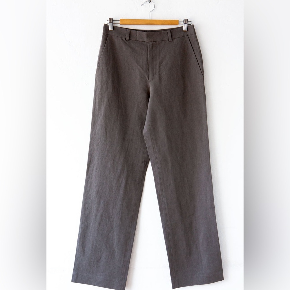 6397 Classic Tailored Straight Leg Linen Blend Trouser Size 6 In Gray